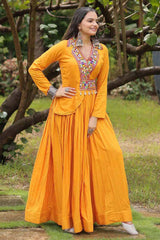 Yellow Rayon With Kutchi Gamthi Work Gown