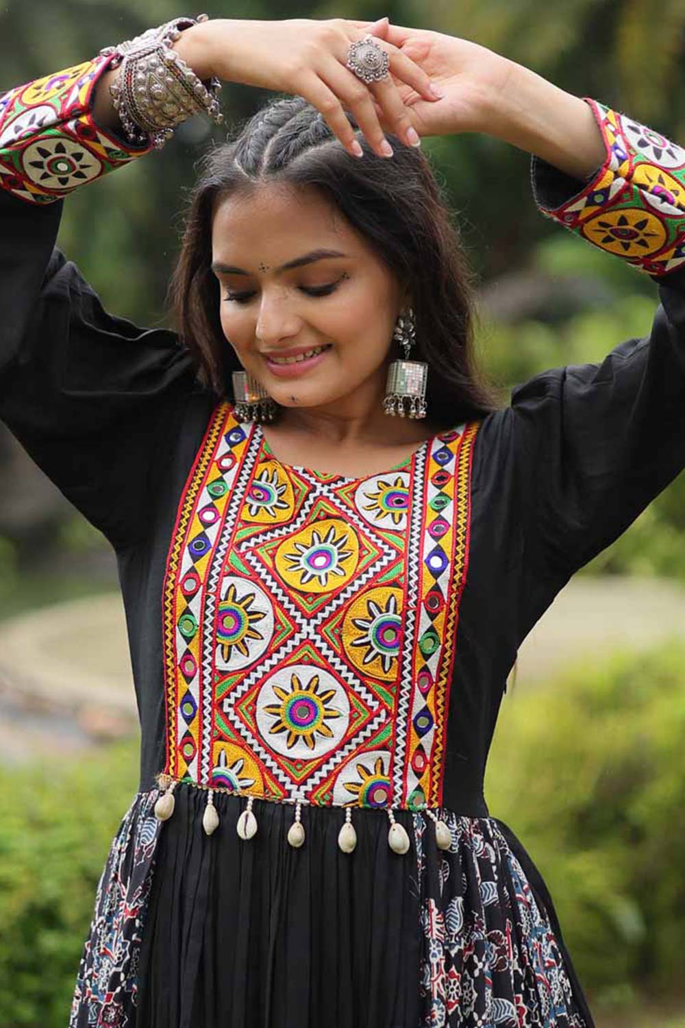 Black Rayon With Kutchi Gamthi Work Gown