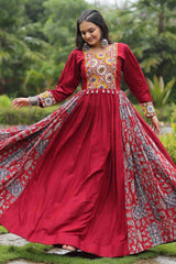 Maroon Rayon With Kutchi Gamthi Work Gown