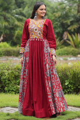 Maroon Rayon With Kutchi Gamthi Work Gown