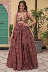 Maroon Cotton Printed Kutchi Gamthi Work Gown