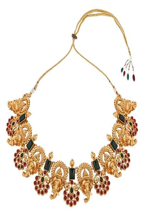 Gold Plated Traditional Temple Choker Necklace Jewellery With Earrings Set