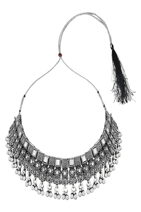 Silver Oxidized Traditional Afghani Choker Necklace Jewellery Set