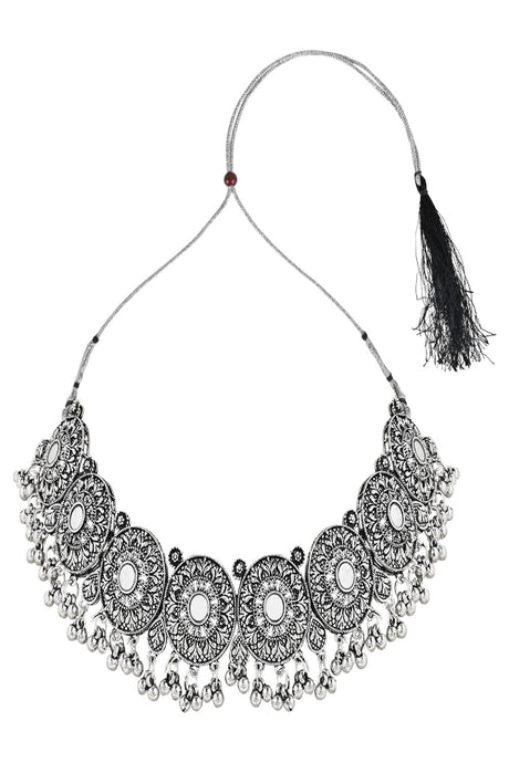 Silver Oxidized Traditional Afghani Choker Necklace Jewellery Set