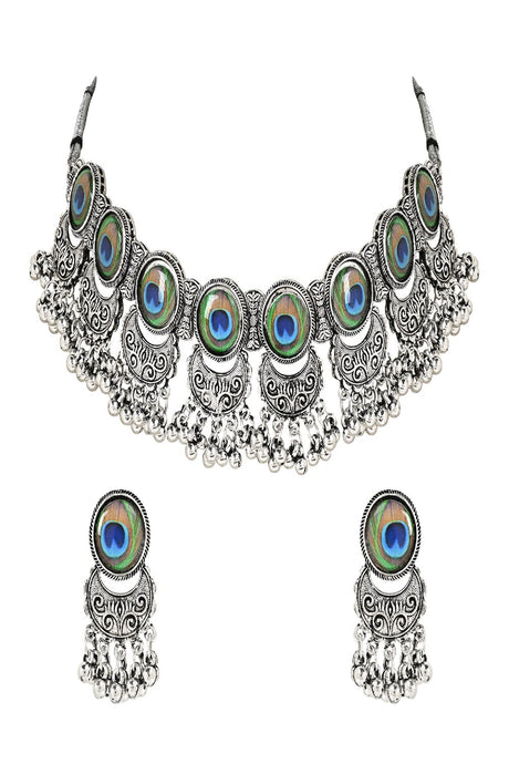 Oxidised Silver Plated Afghani Choker Necklace Jewellery Set