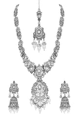 Boho Silver Oxidised Chain Pendant Long Necklace Jewellery Set