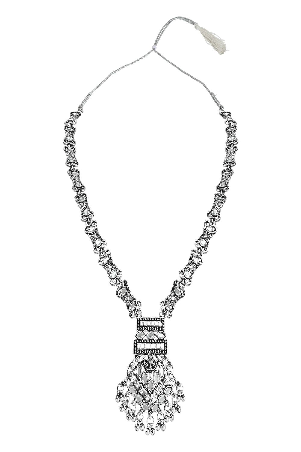 Silver Oxidised Traditional Long Necklace with Earring Set