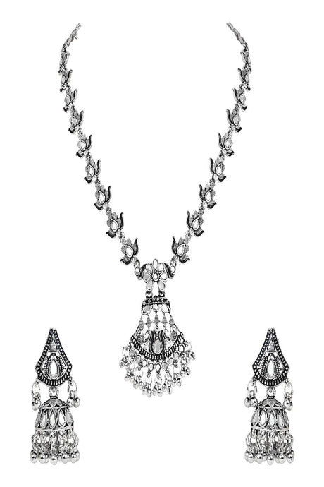 Boho Silver Oxidised Afghani Long Necklace Jewellery Set