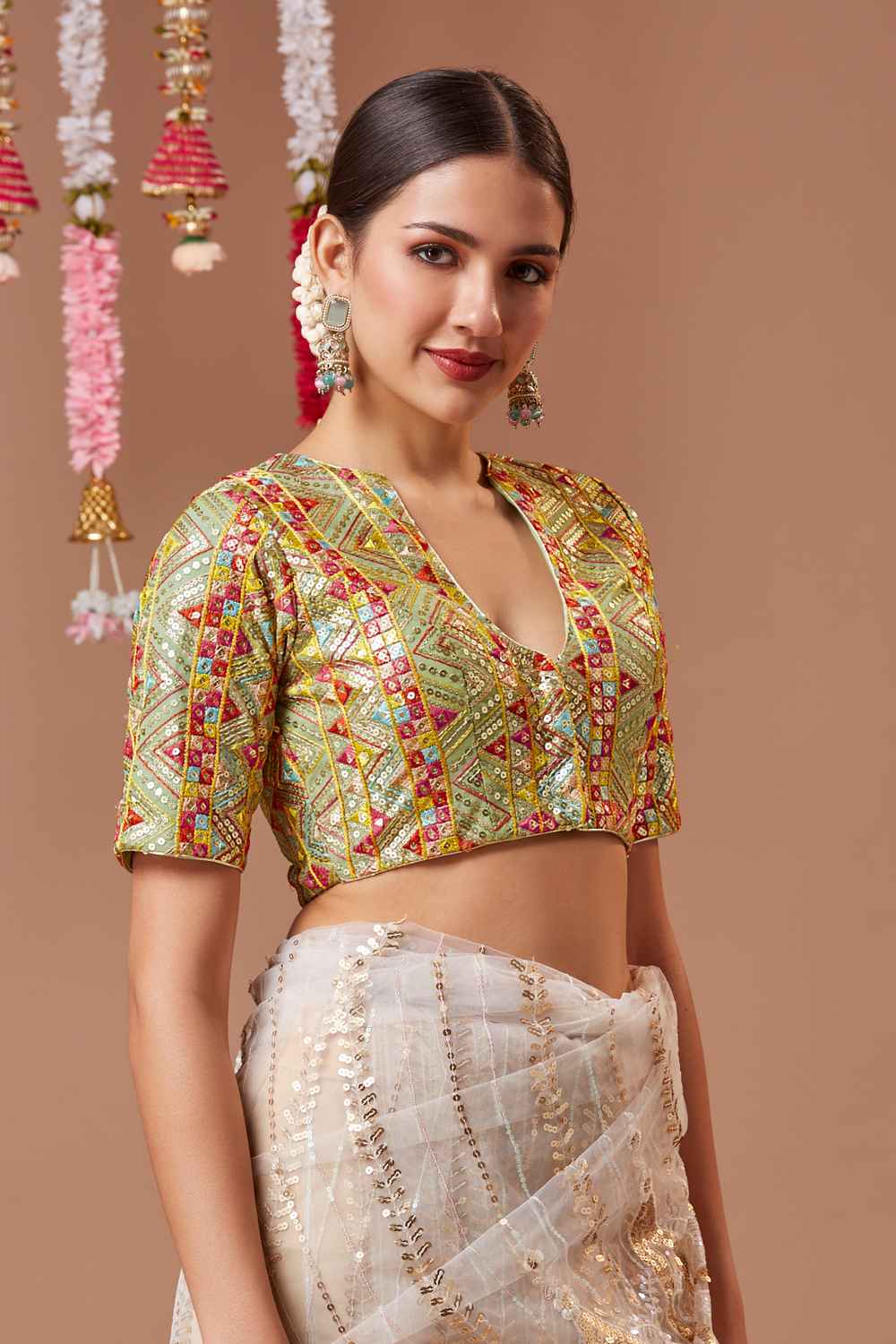 Green Embroidered Georgette Blouse