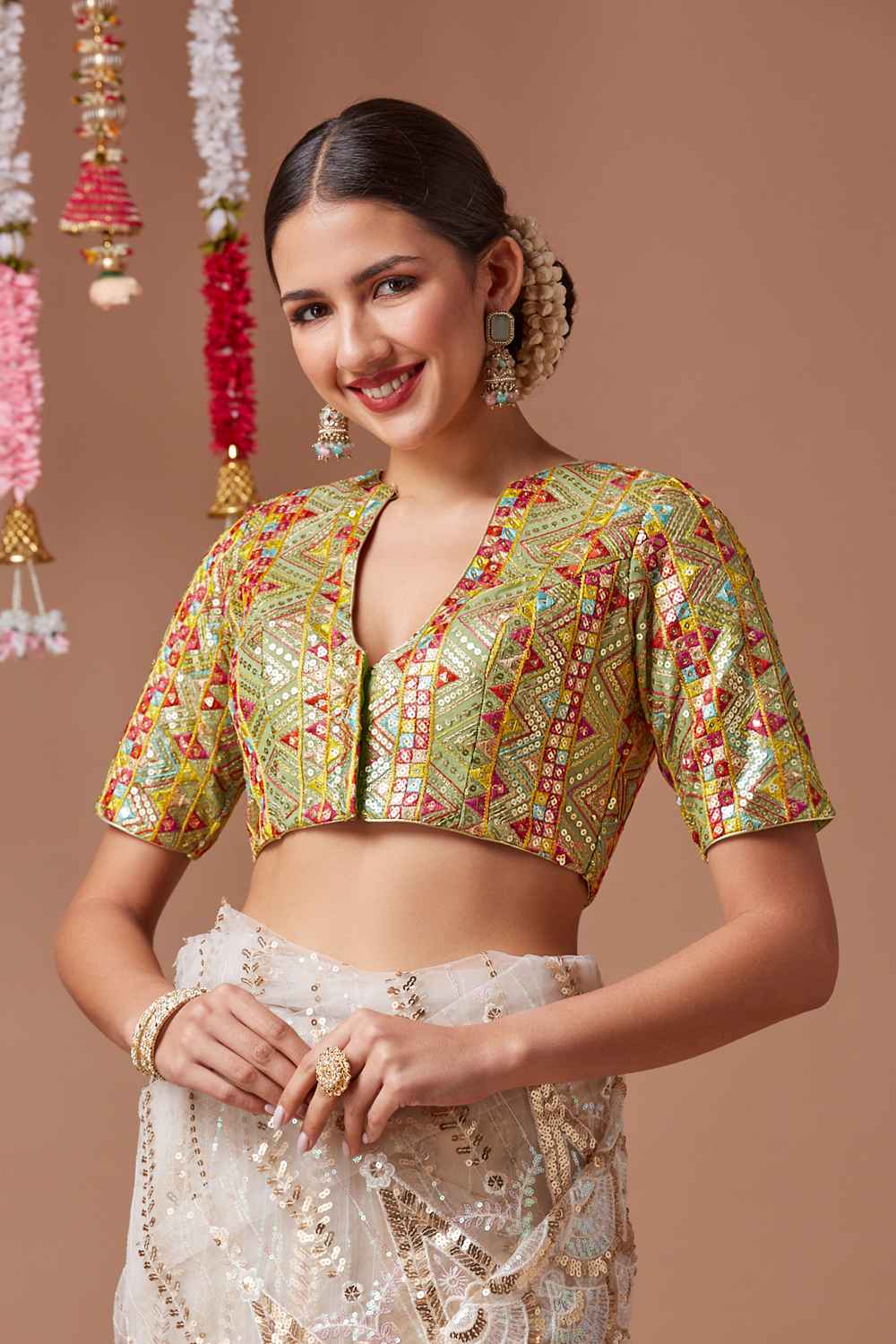 Green Embroidered Georgette Blouse