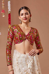 Red Embroidered Georgette Blouse