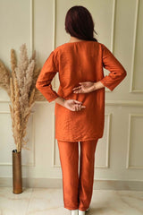 Meher Chikankari co-ord set in Rust