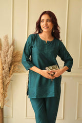 Meher Chikankari co-ord set in Teal blue