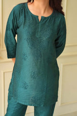 Meher Chikankari co-ord set in Teal blue