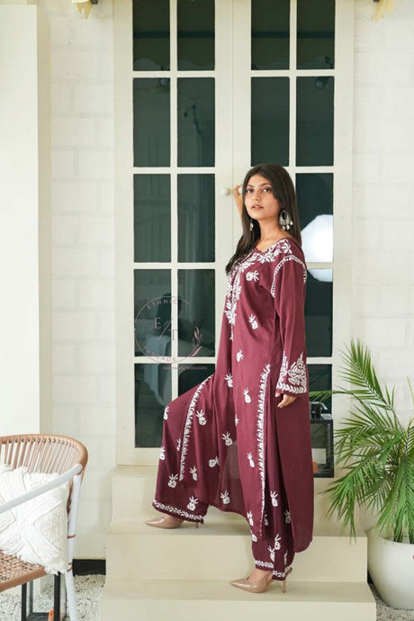 Miraya Chikankari modal set in Brown