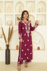 Miraya Chikankari modal set in Wine