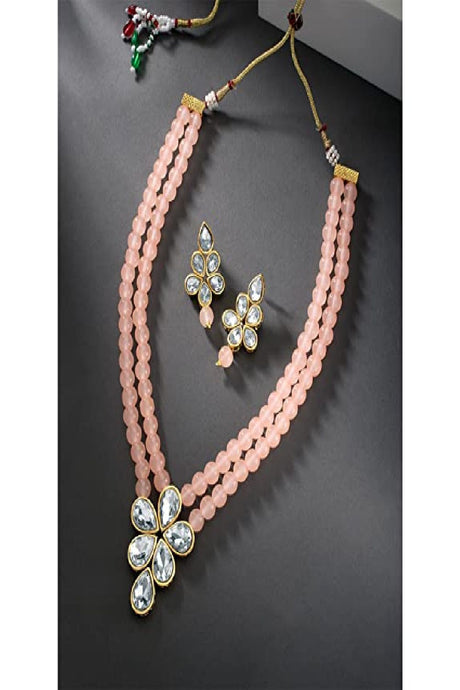 Gold Plated Traditional Kundan & Pearl Studded Necklace Jewellery Set