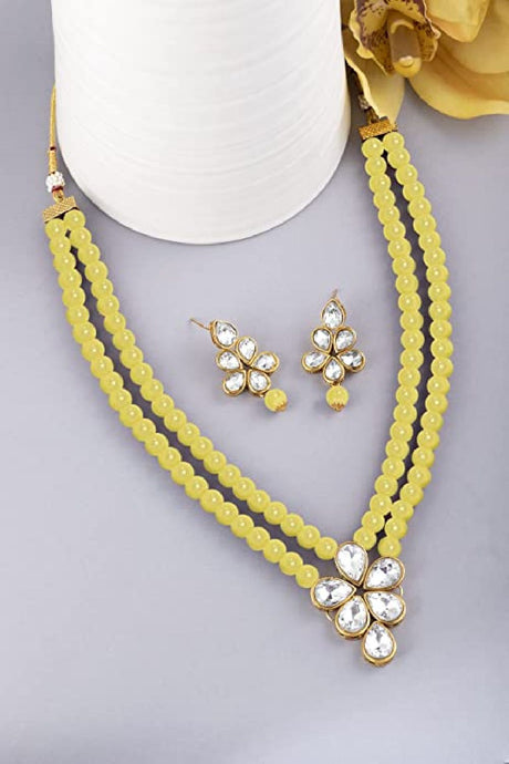 Gold Plated Traditional Kundan & Pearl Studded Necklace Jeweler Set