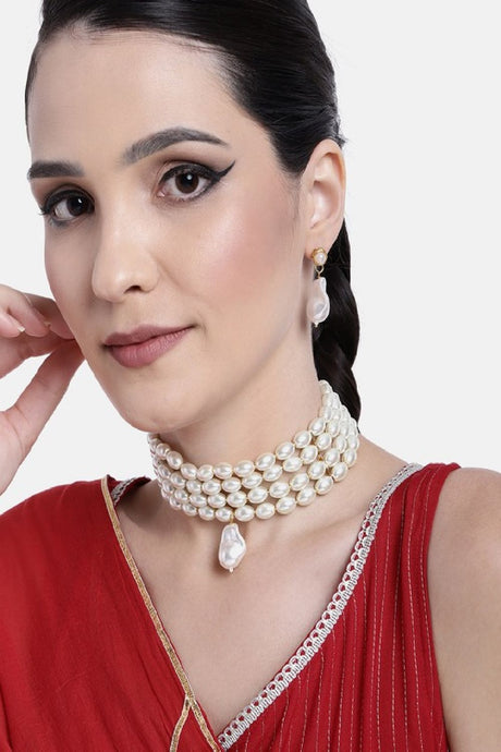 Gold Plated Traditional Pearl Beaded Moti Choker Necklace Jewellery Set with Earrings