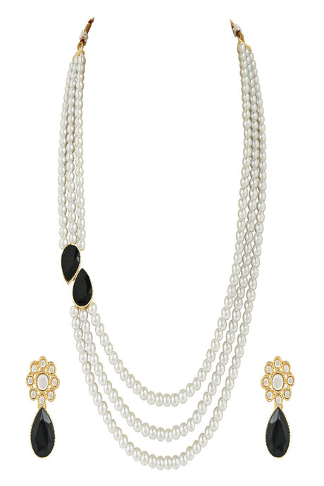 Gold Plated Traditional Stone Studded Pearl Long Necklace Jewellery Set