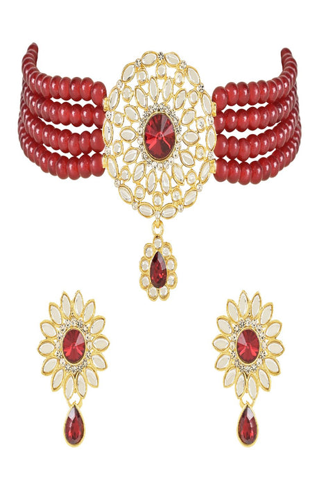 Gold Plated Traditional Kundan Handcrafted Pearl Choker Necklace Jewellery With Earrings Set