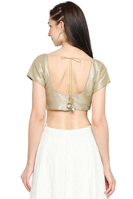 Gold Cotton Silk Embroidered Short Sleeves Blouse