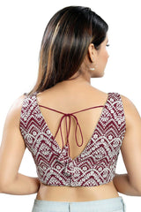 Wine Art Silk Embroidered Sleeveless Blouse