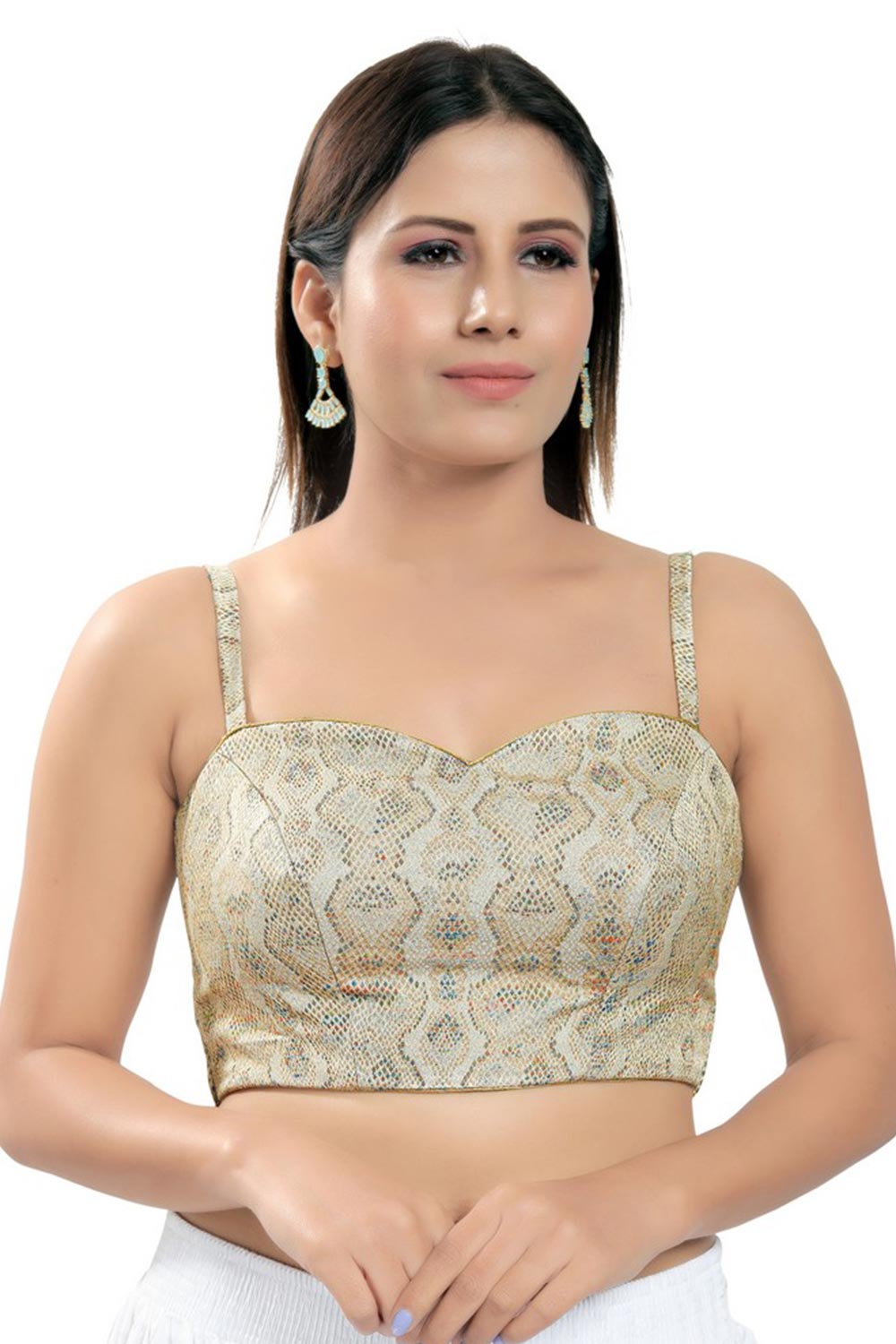 Gold Brocade Printed Sleeveless Blouse