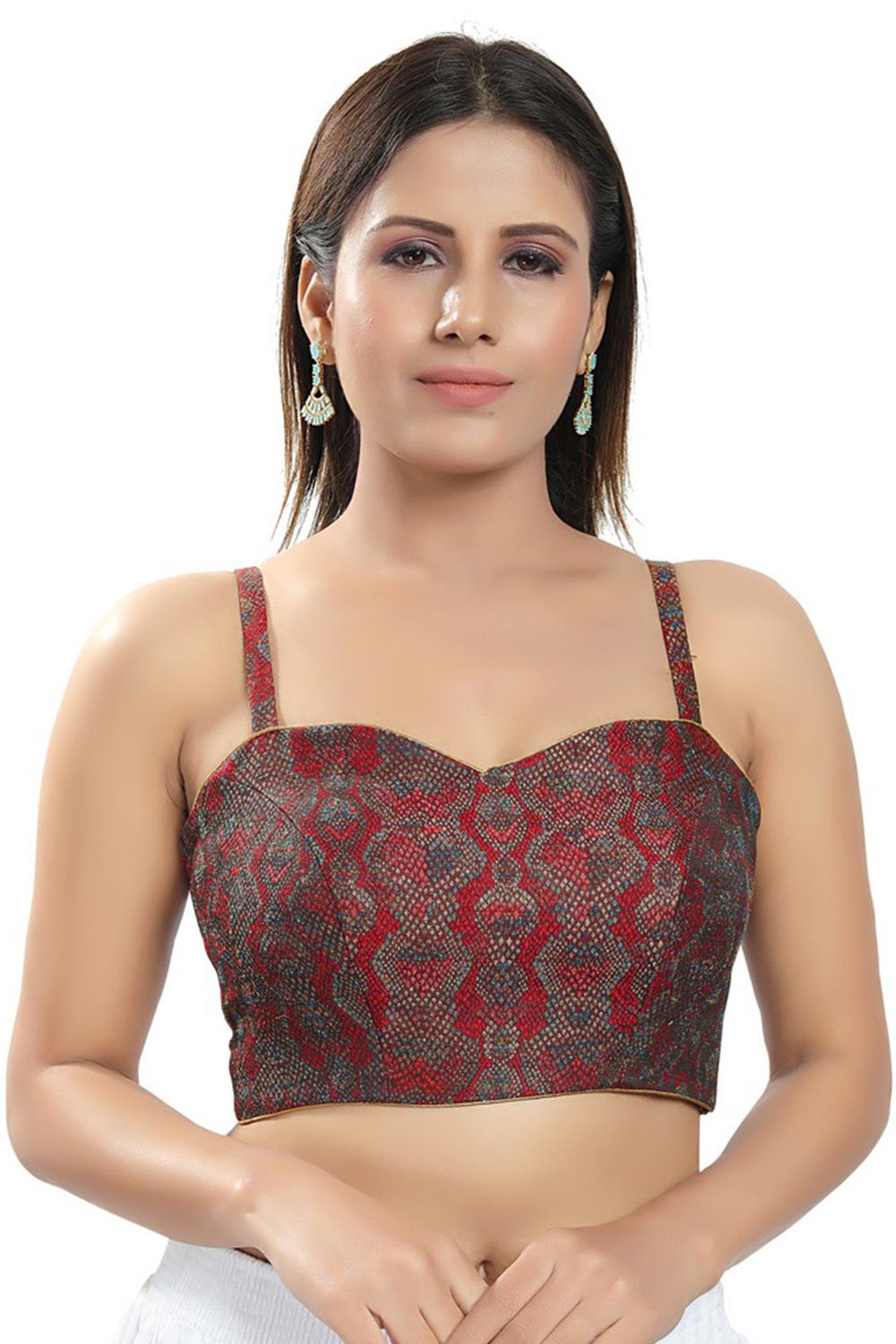 Maroon Brocade Printed Sleeveless Blouse