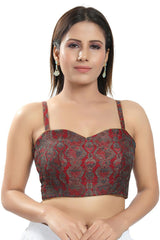 Maroon Brocade Printed Sleeveless Blouse