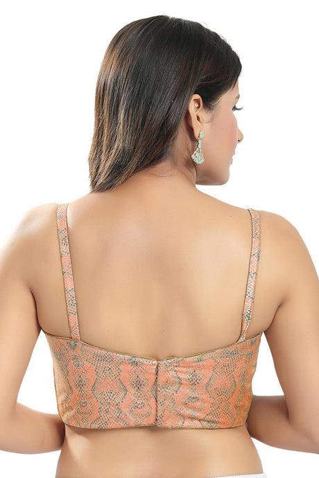 Peach Brocade Printed Sleeveless Blouse