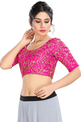 Pink Dupion Silk Embroidered Short Sleeves Blouse