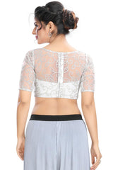 Silver Net Embroidered Short Sleeves Blouse