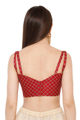 Maroon Dupion Silk Embroidered Sleeveless Blouse