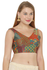 Rama Green Jacquard Printed Sleeveless Blouse