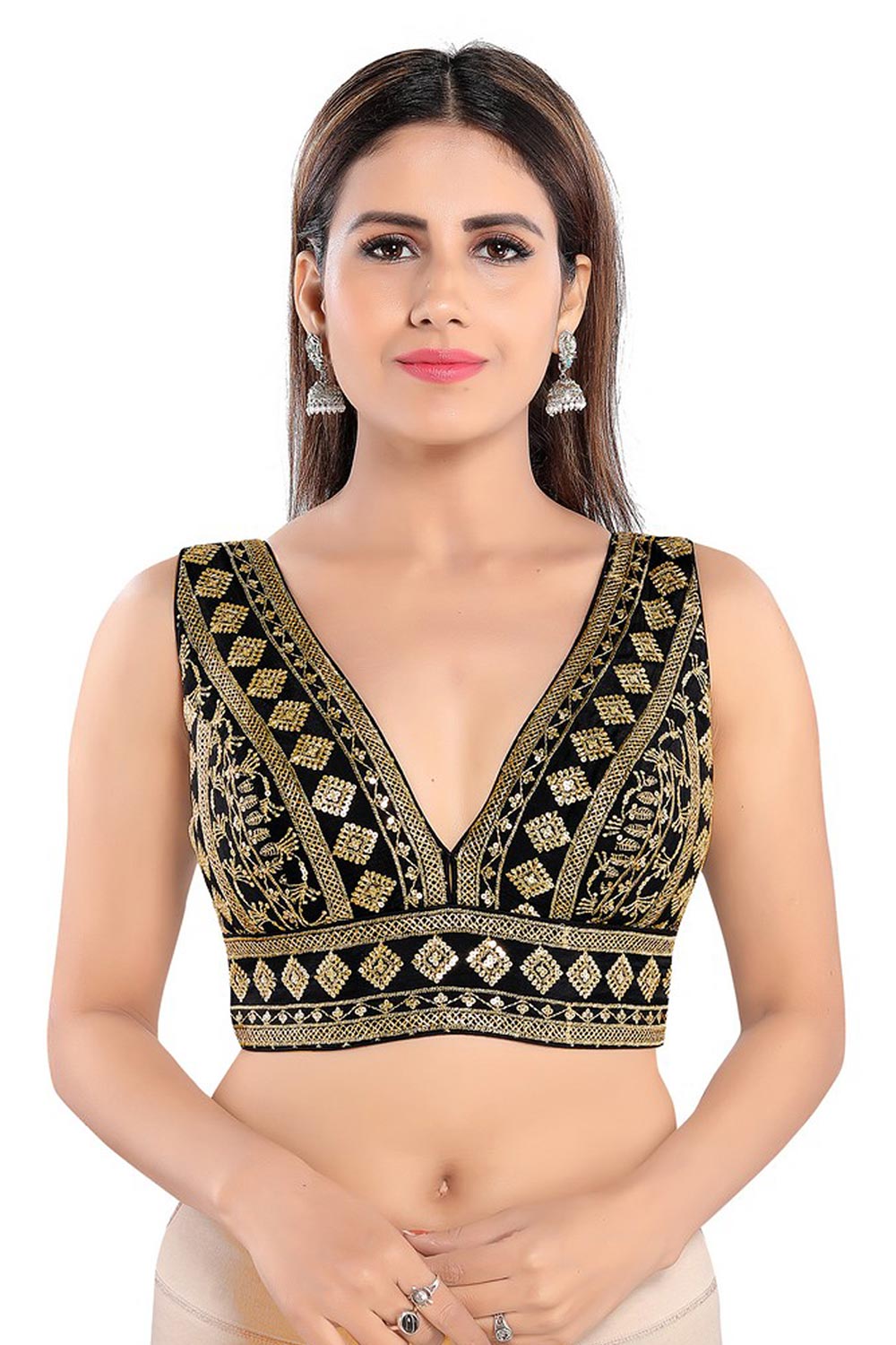 Black Art Silk Embroidered Sleeveless Blouse