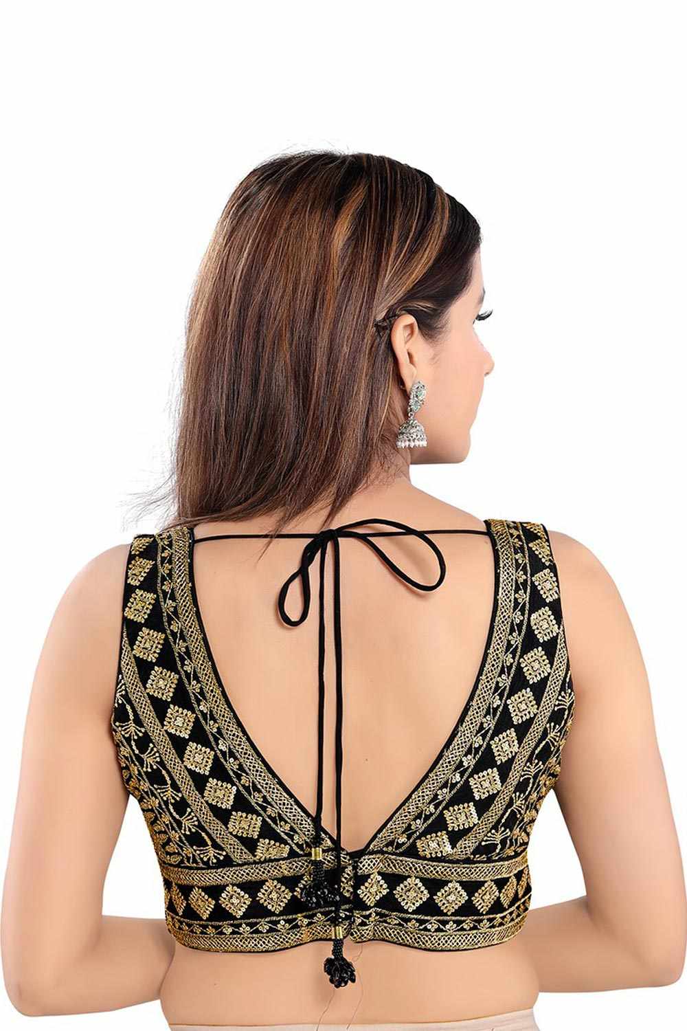 Black Art Silk Embroidered Sleeveless Blouse