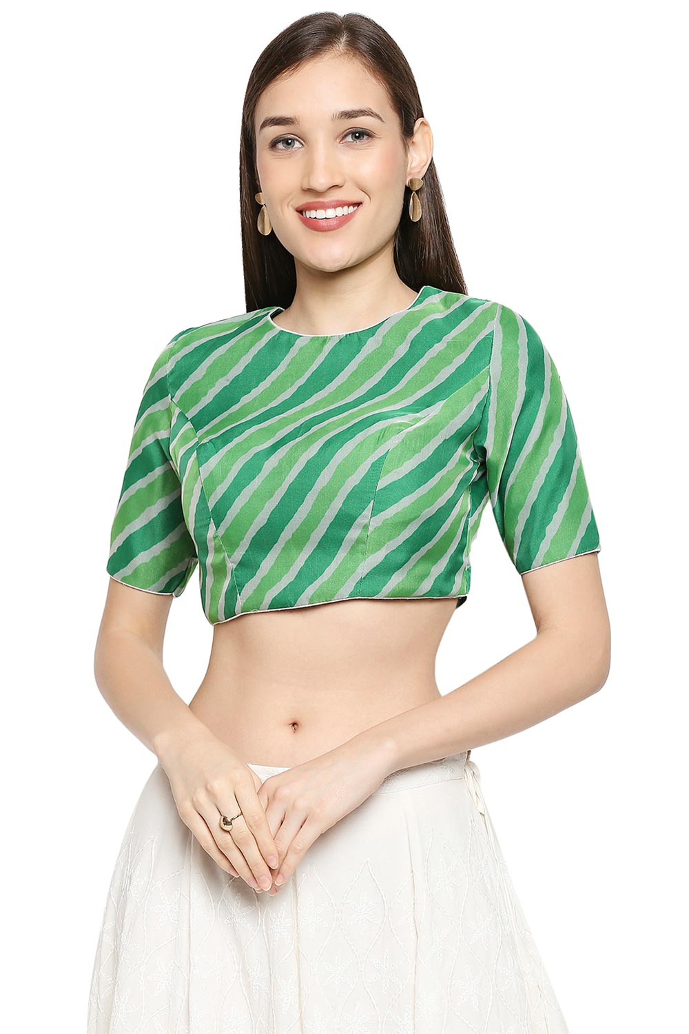 Green Orgenza Printed Short Sleeves Blouse