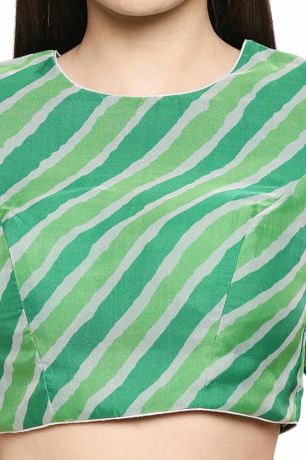 Green Orgenza Printed Short Sleeves Blouse