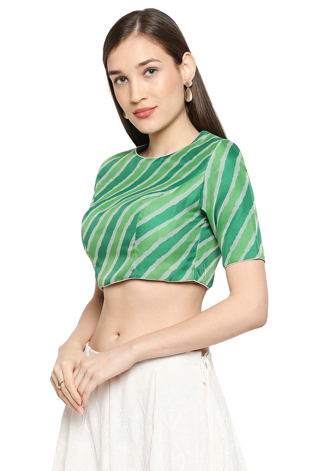 Green Orgenza Printed Short Sleeves Blouse