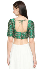 Green Mulbury Silk Embroidered Short Sleeves Blouse