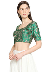 Green Mulbury Silk Embroidered Short Sleeves Blouse