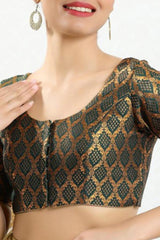 Green Brocade Woven Design Short Sleeves Blouse