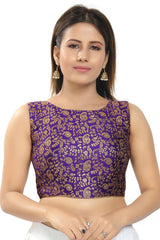 Brinjal Brocade Printed Sleeveless Blouse