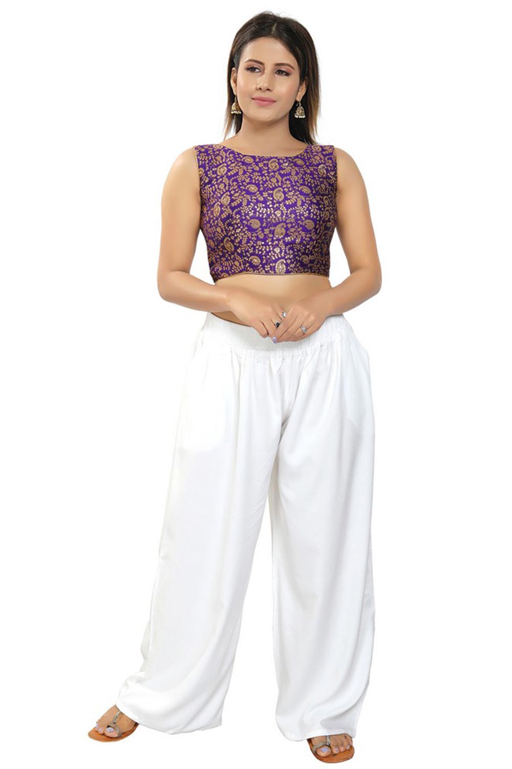 Brinjal Brocade Printed Sleeveless Blouse