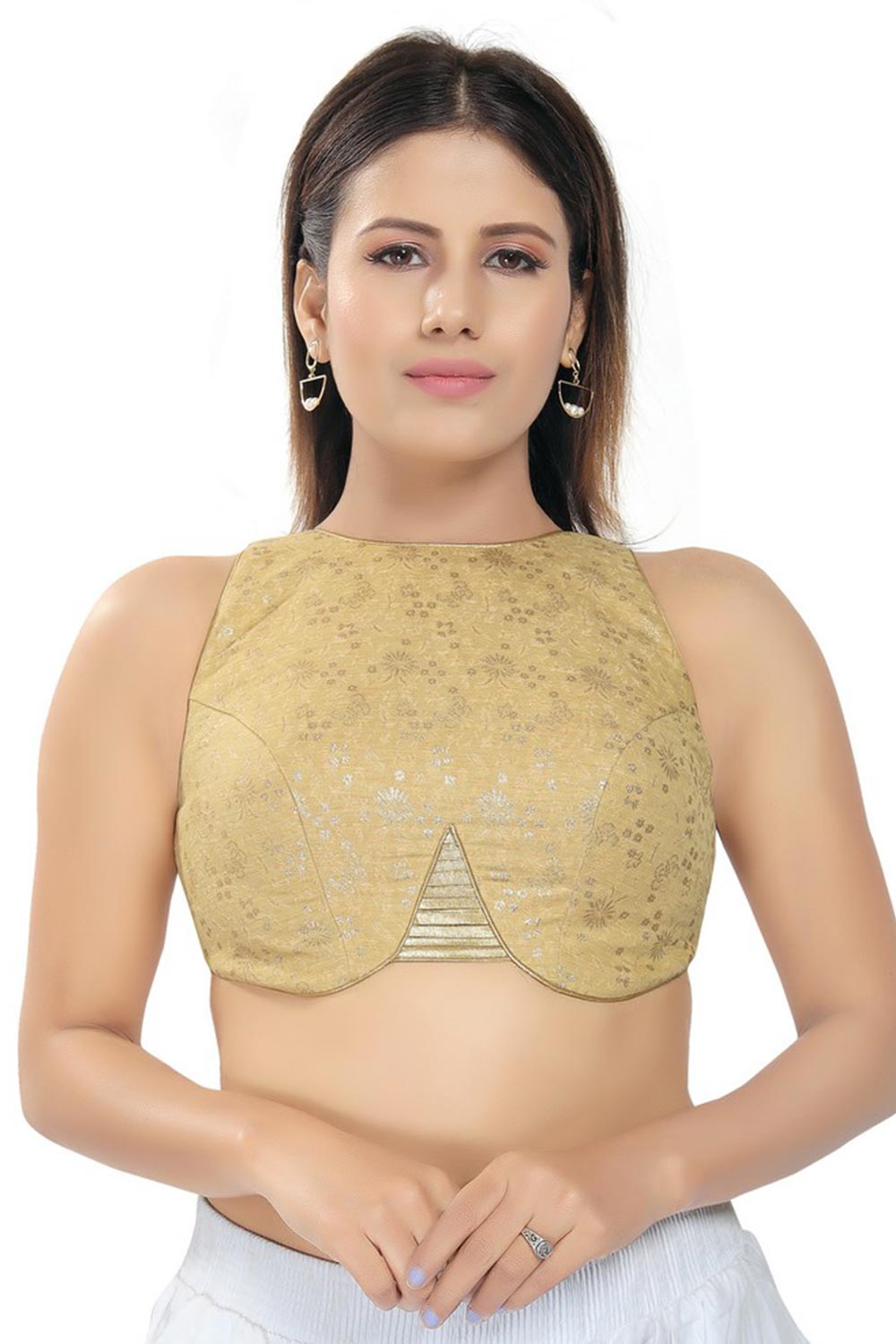 Gold Brocade Printed Sleeveless Blouse