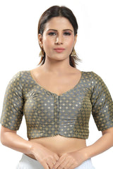 Grey Brocade Printed Short Sleeves Blouse