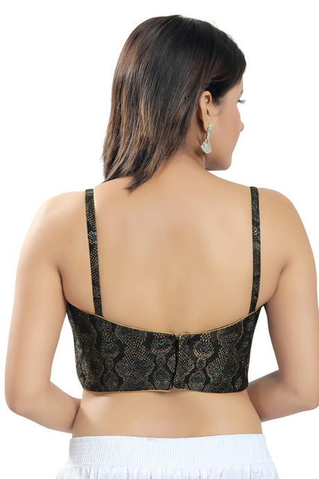 Black Brocade Printed Sleeveless Blouse