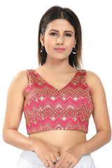 Pink Mulburry Silk Printed Sleeveless Blouse