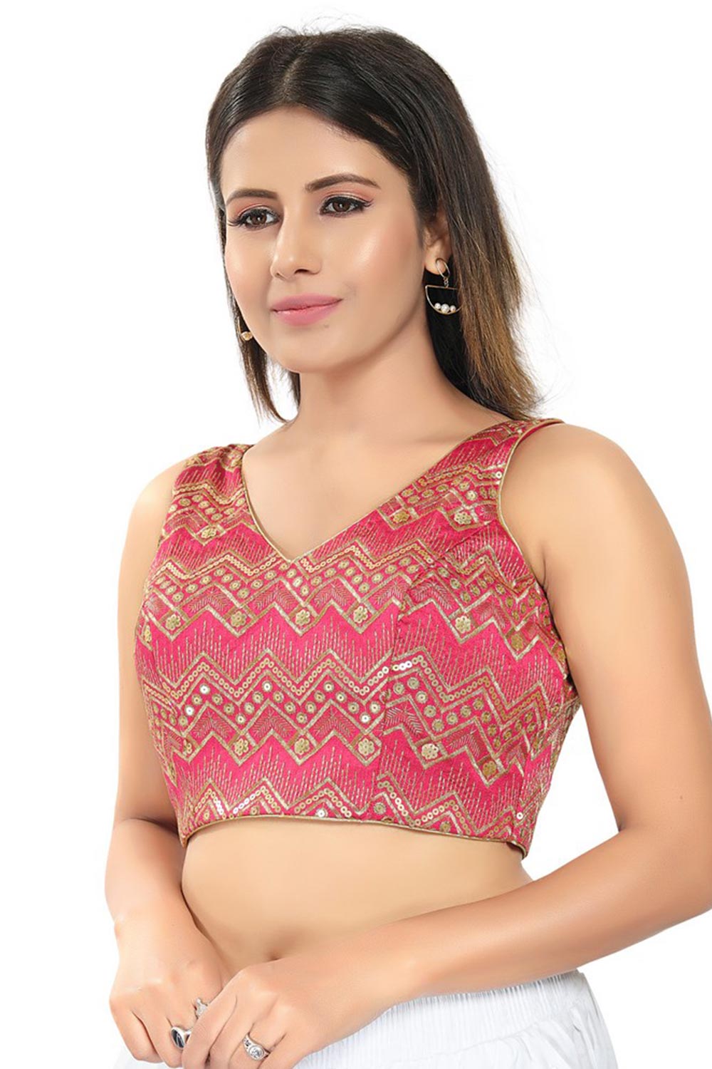 Pink Mulburry Silk Printed Sleeveless Blouse